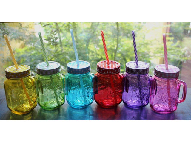 Mason 6 colores con mango - Productos Mason Jar